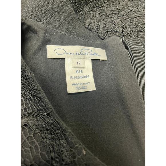 OSCAR DE LA RENTA Black Wool Trim Floral Lace Long Sleeve Midi Dress Size 12 - Picture 4 of 5